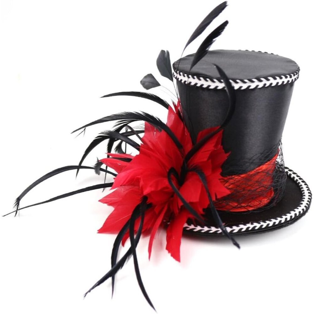 Mini Red Feather Fascinator Hat Womens Wedding Cocktail Party Accessory